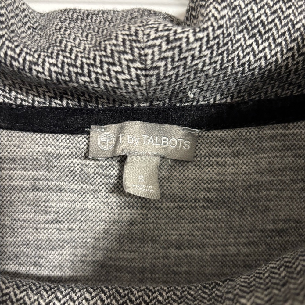 T by Talbots Black Gray Herringbone Cowl Neck Knit Top Small - Picture 2 of 2